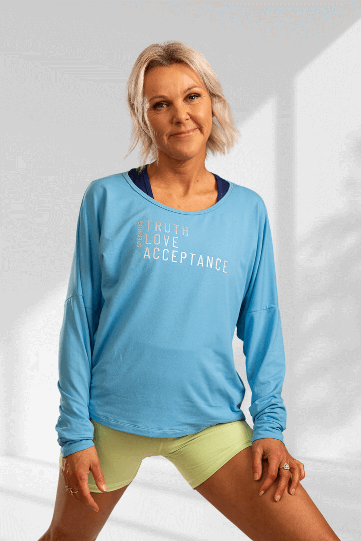 Speaking  Pale blue long sleeve activewear top – Empowered Clothing